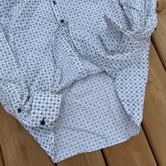 Toscano Fireze Dress Shirt Polka Dot Long Sleeve Button Up White Medium - Picture 7 of 7